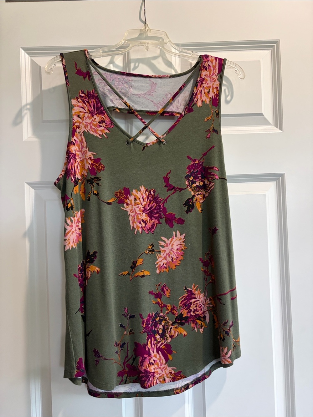 Maurices Olive Green Floral Crisscross Strappy Tank